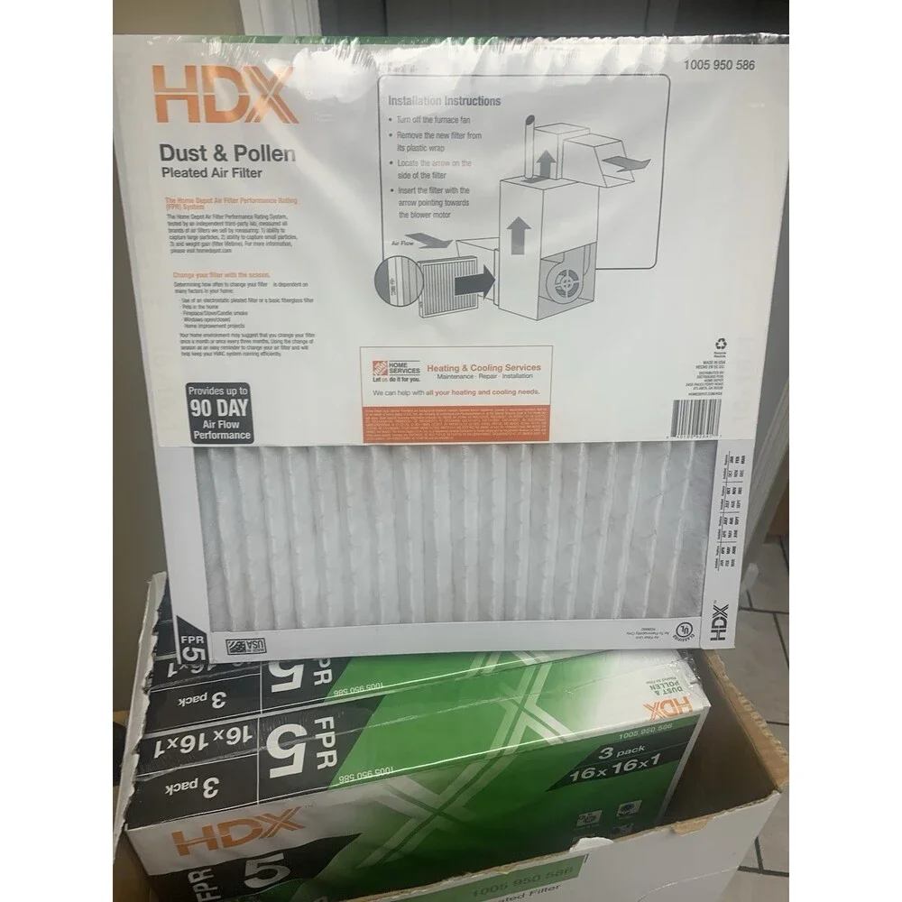 Lot Of 12 - HDX FPR 5  Standard Pleated Air Filter 16in X16in X 1in   Sealed